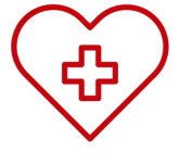 Icon with a heart and plus symbol representing caring health care