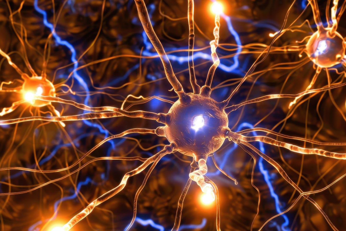 Neuron network firing microscopic view medical illustration.