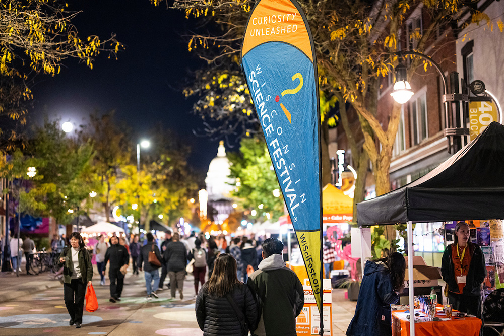 Shoppers wander the Madison night market on state street.