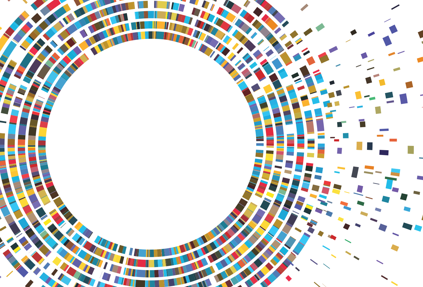 A circle made of hundreds of colorful blocks. Decoration.