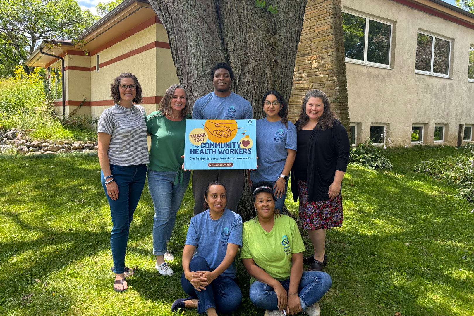 Members of Office of Community Health and Osher Center for Integrative Health join community health workers at Allied Wellness Center. 