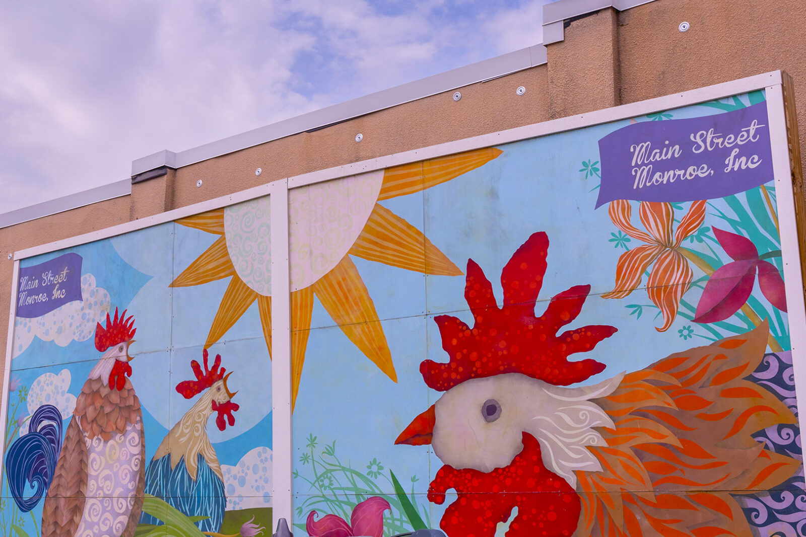 A chicken mural in downtown Monroe, WI.