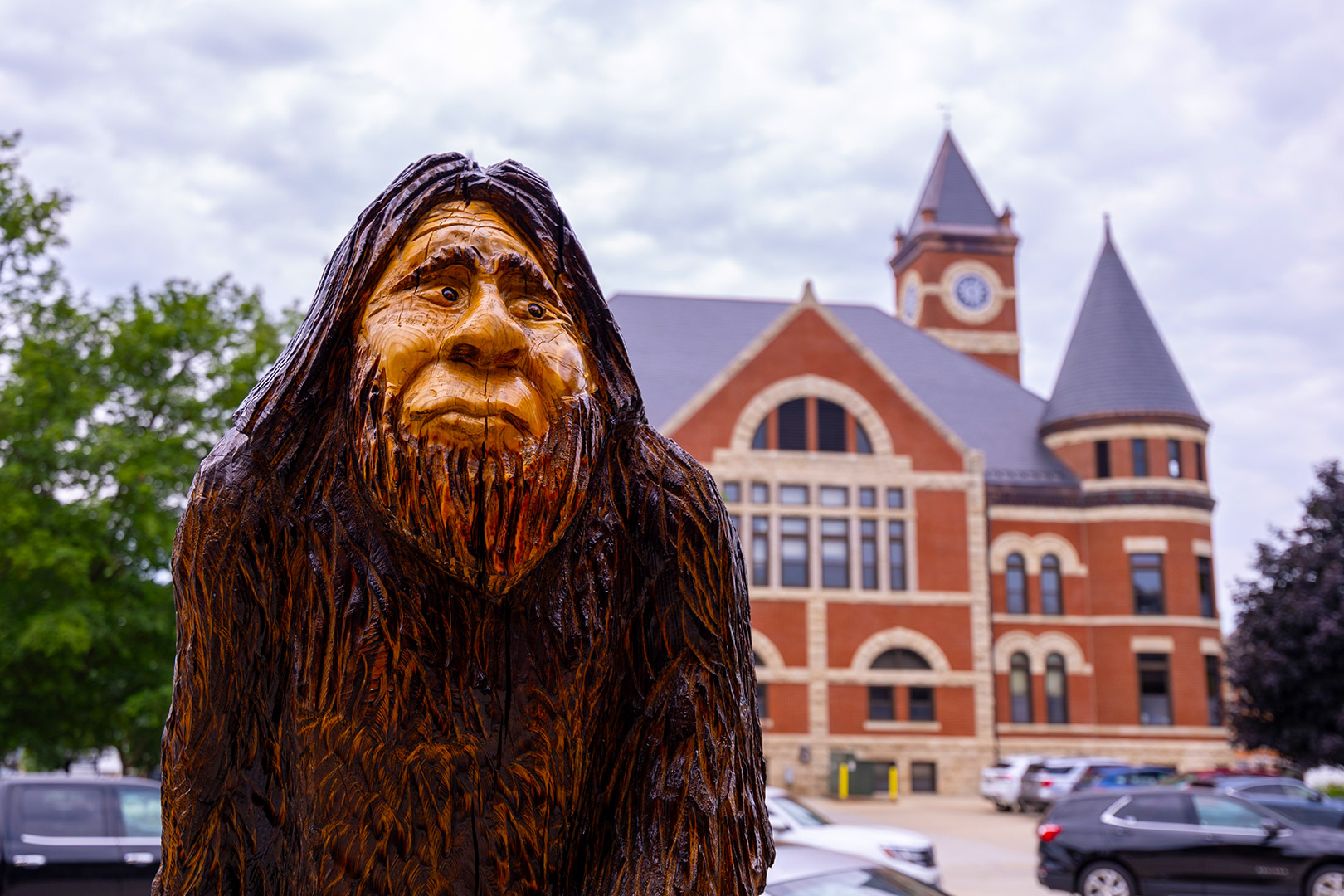 Statue of bigfoot in Monroe, WI.
