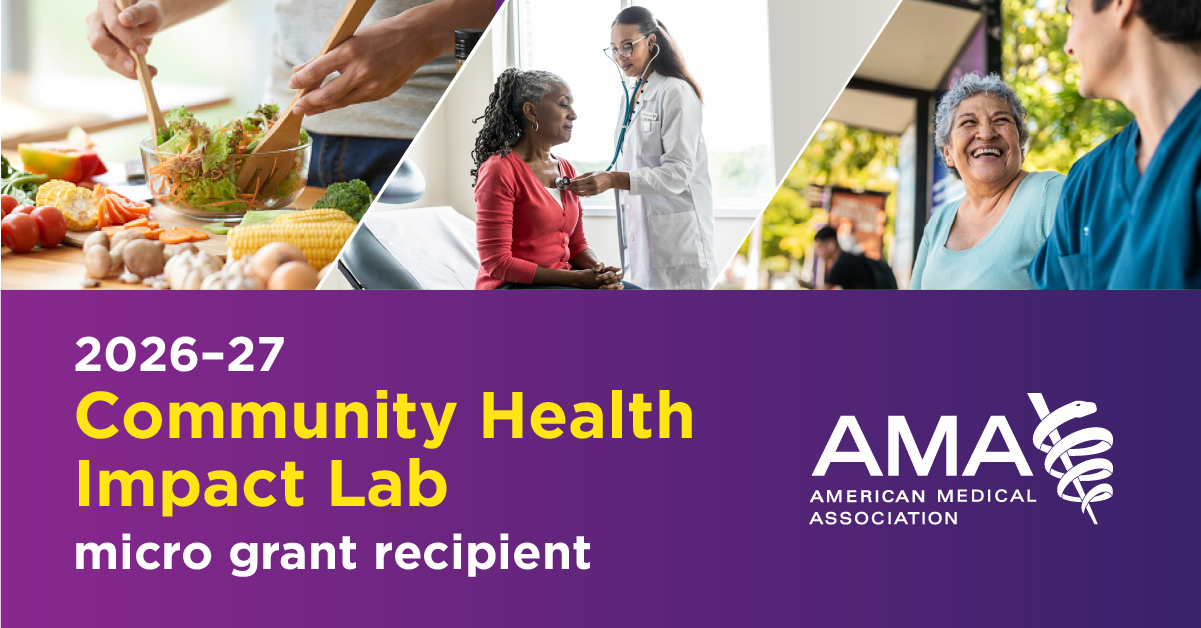 2026–27 Community Health Impact Lab micro grant recipient graphic from the American Medical Association (AMA).